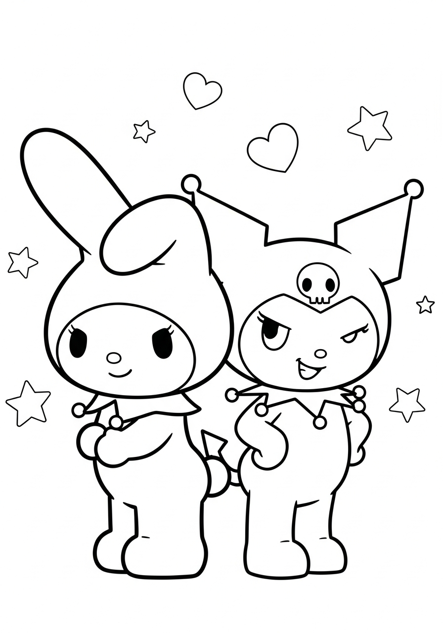 My Melody and Kuromi friends coloring page