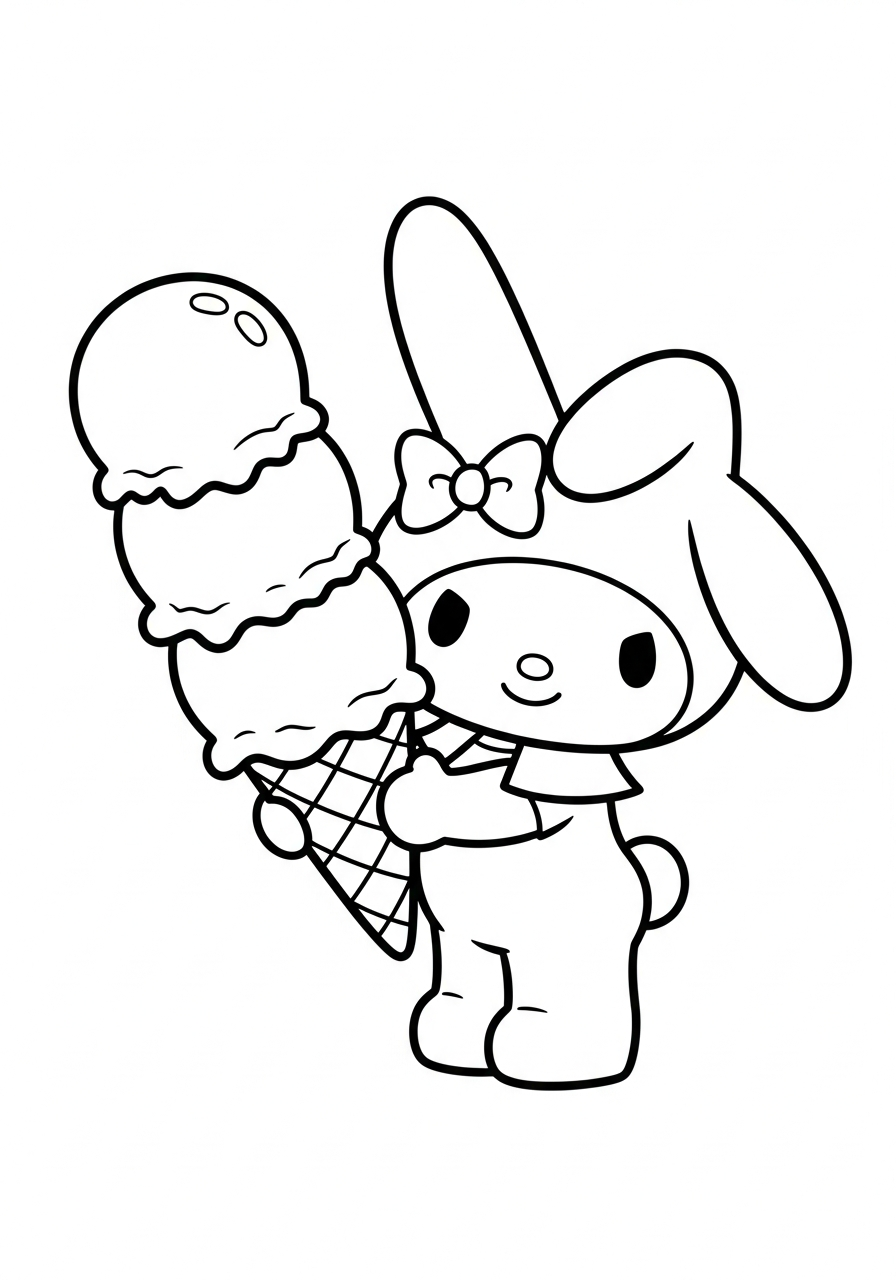 My Melody eating big ice cream coloring page