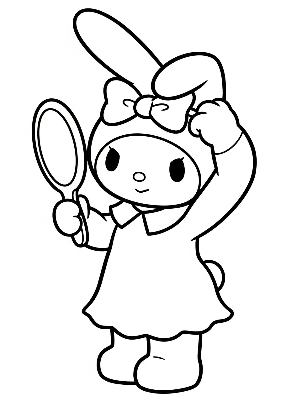 My Melody fixing hood bow coloring page