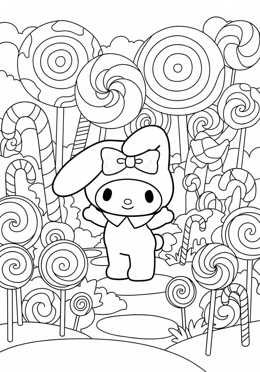 My Melody in sweet candy land coloring page