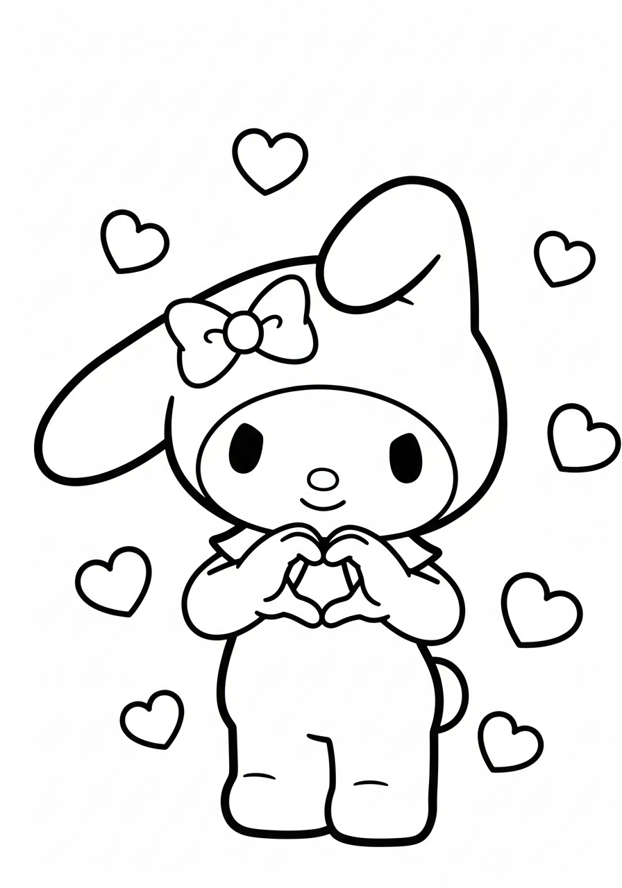 My Melody making heart hands coloring page