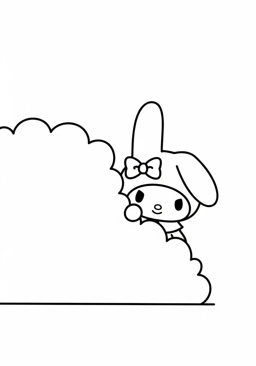 My Melody playing peek-a-boo coloring page