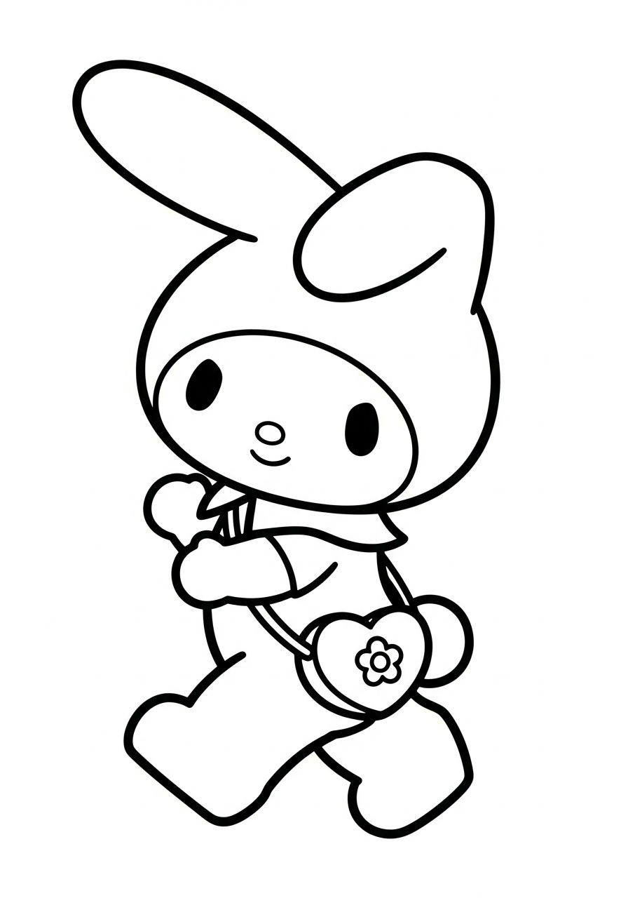 My Melody walking with purse coloring page