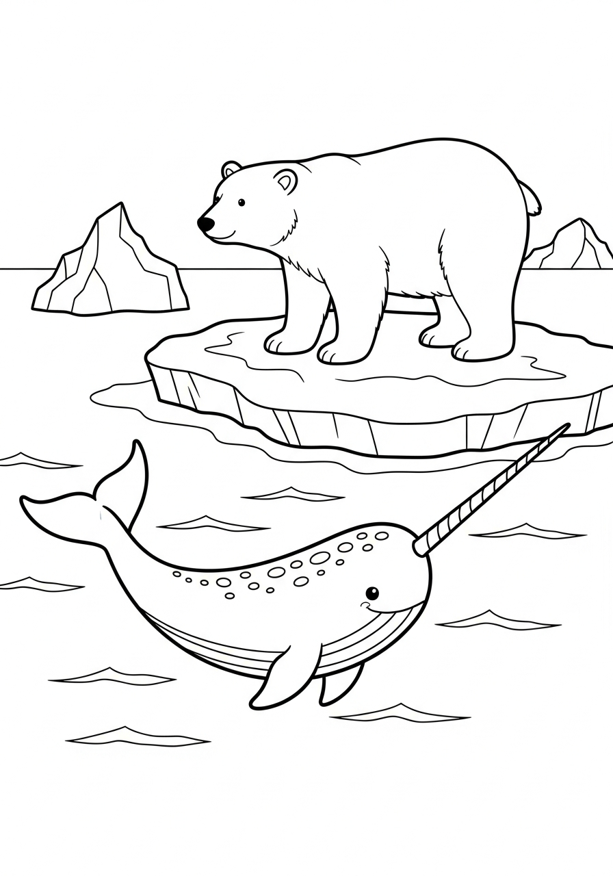 Narwhal Coloring Pages 16 Narwhal and polar bear friends coloring page