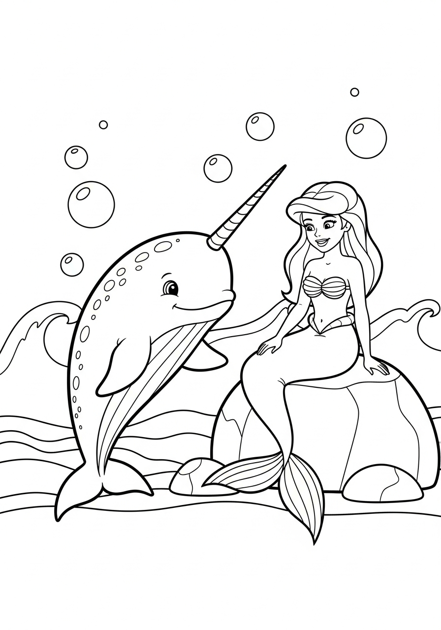 Narwhal Coloring Pages 23 Narwhal meeting a mermaid coloring page