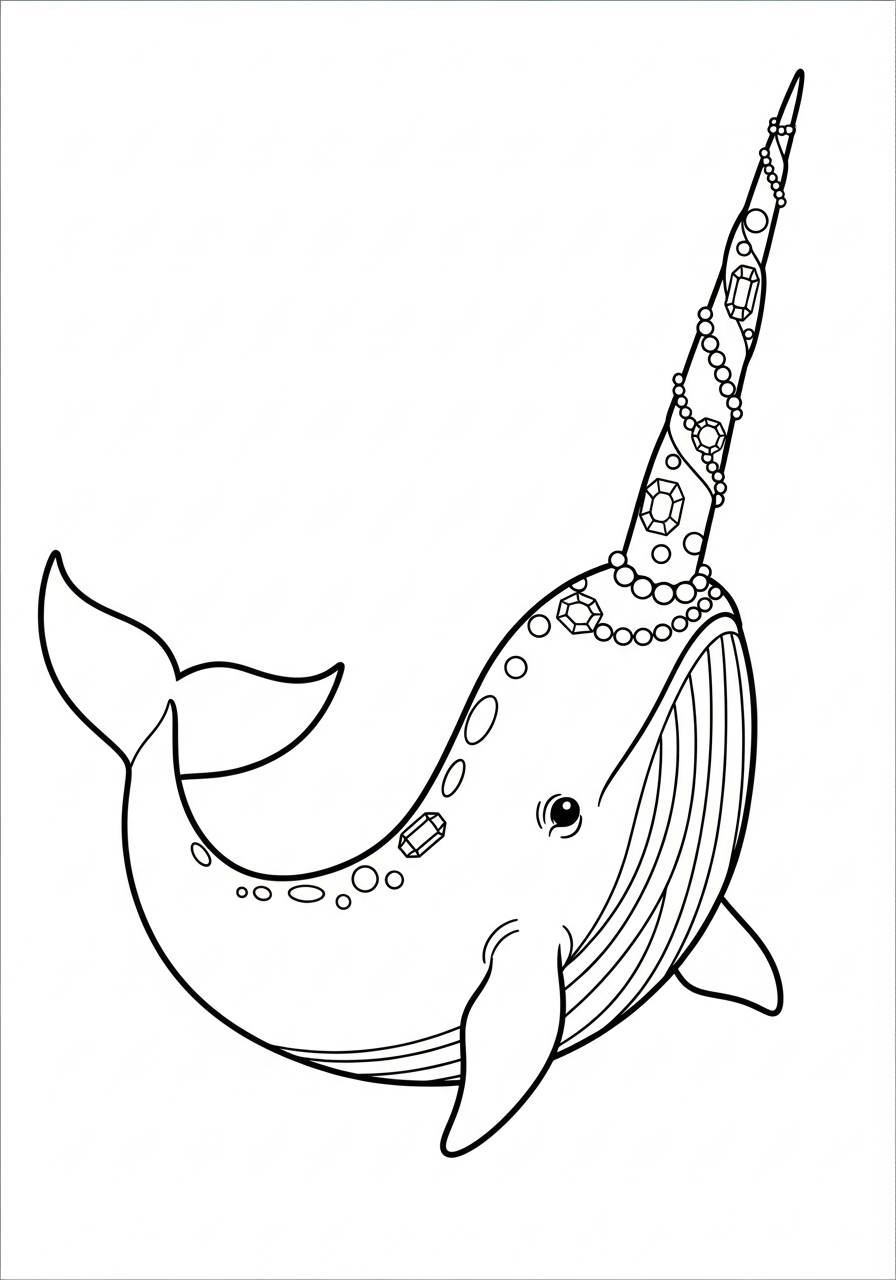 Narwhal Coloring Pages 27 Narwhal with jeweled tusk coloring page