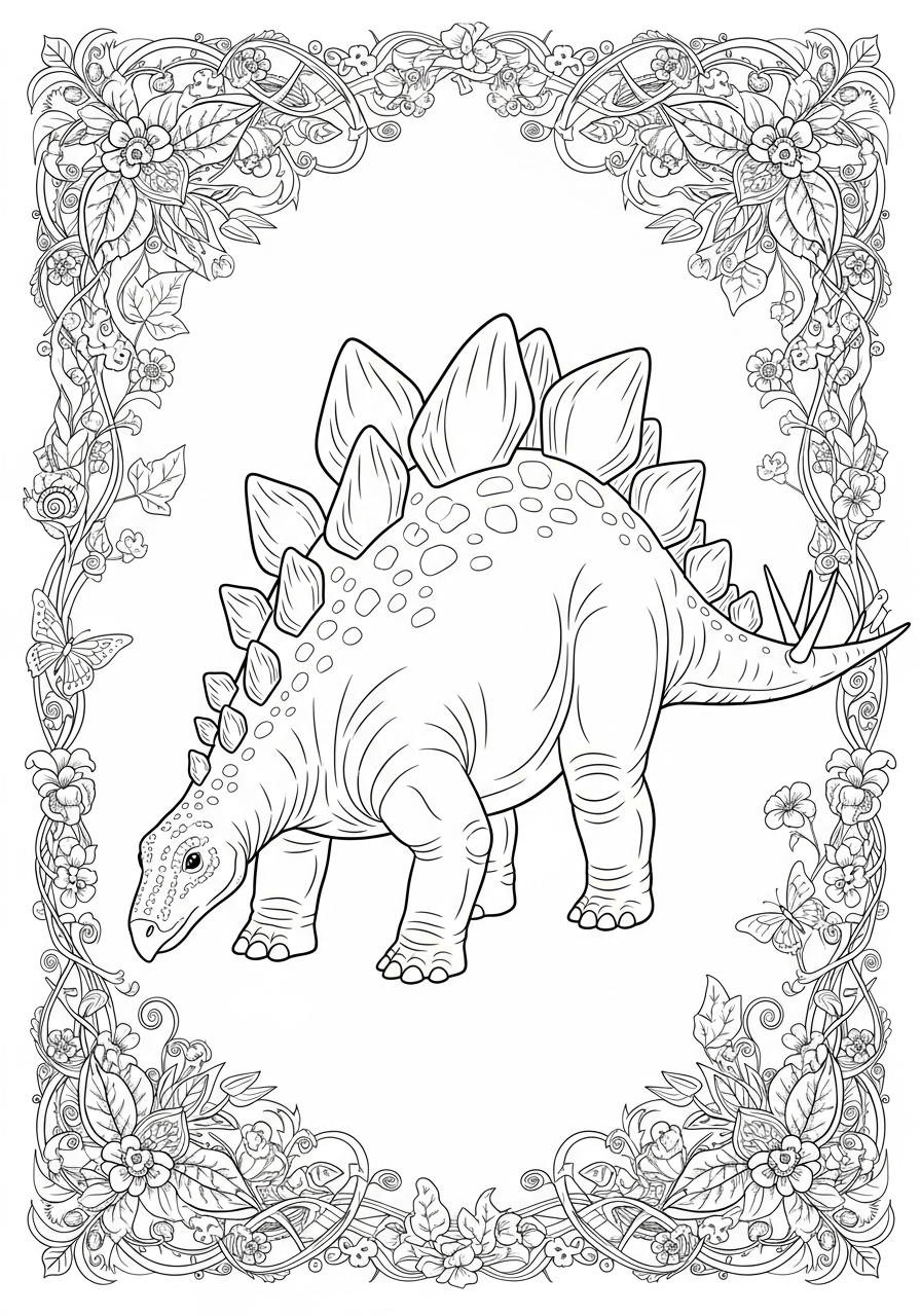 Nature framed dinosaur art stegosaurus coloring page