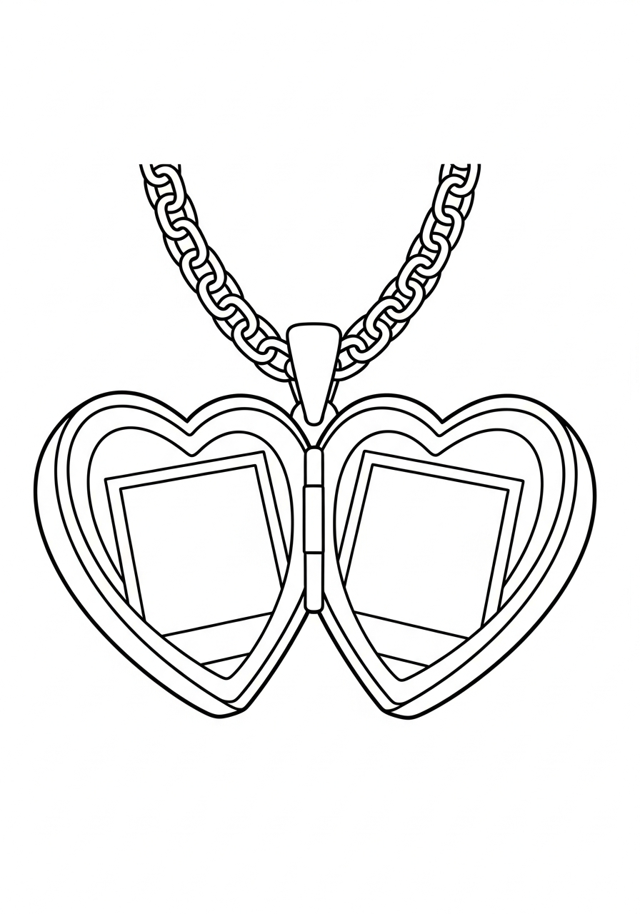 Valentine's Day Coloring Pages 31 Open heart locket necklace valentine coloring page