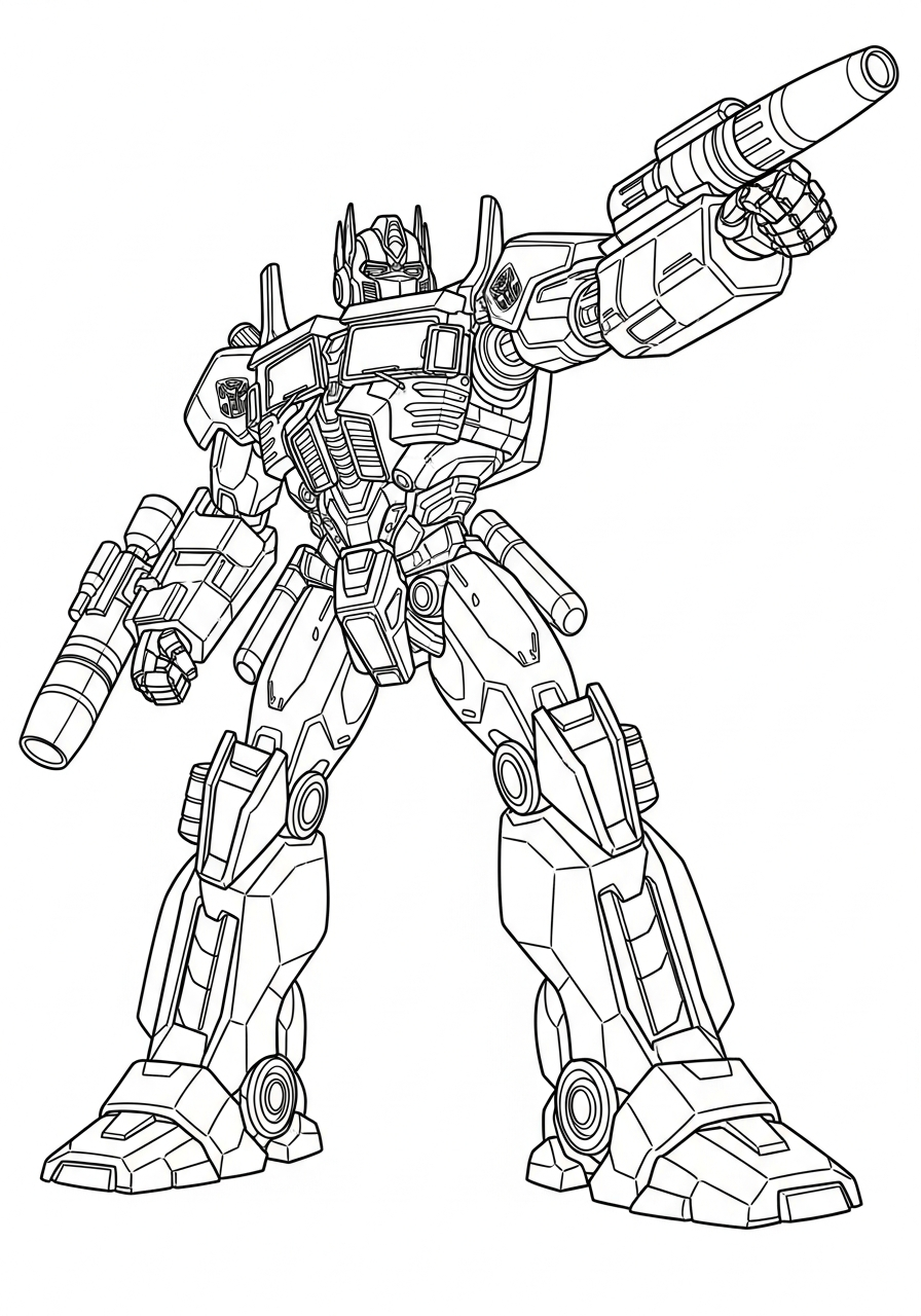 Optimus Prime shooting blaster transformers coloring page