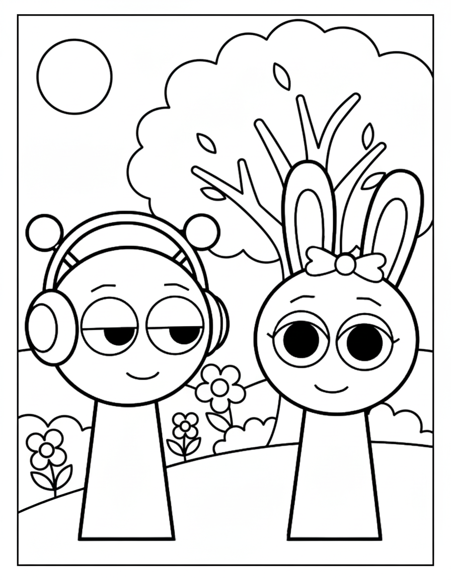 Oren and Pinki Sprunki coloring page