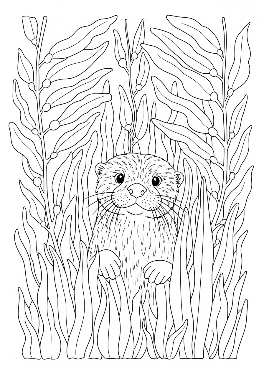 Otter Coloring Pages 20 Otter hiding in kelp forest coloring page