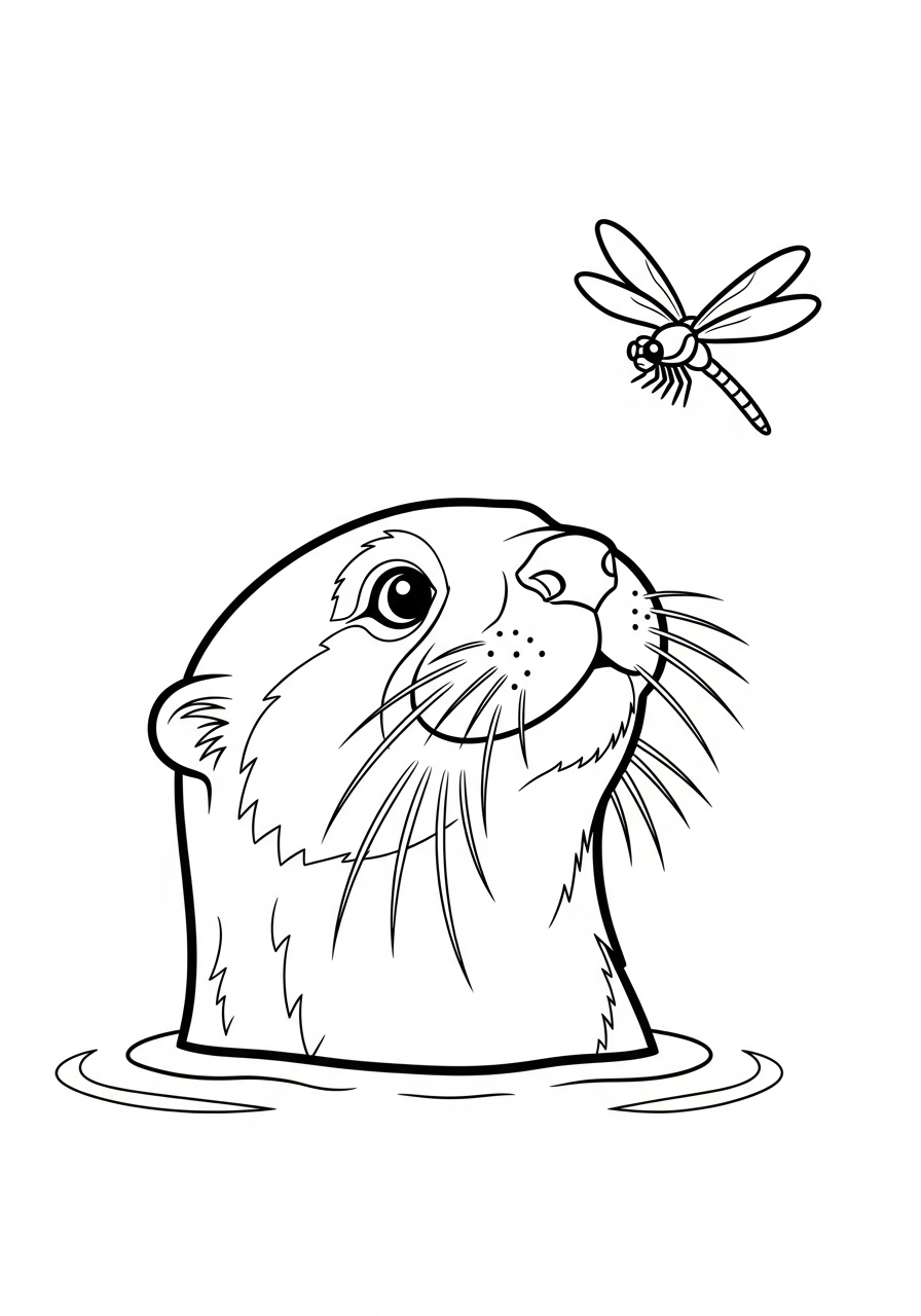 Otter Coloring Pages 26 Otter watching dragonfly in water coloring page