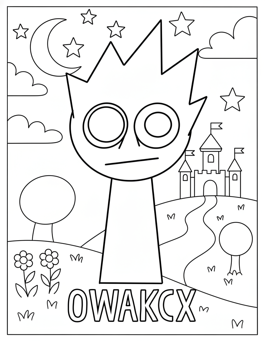 Owakcx Sprunki coloring page with castle background