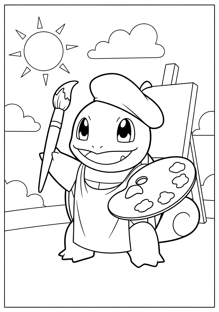 Painting artist Squirtle pokemon coloring page
