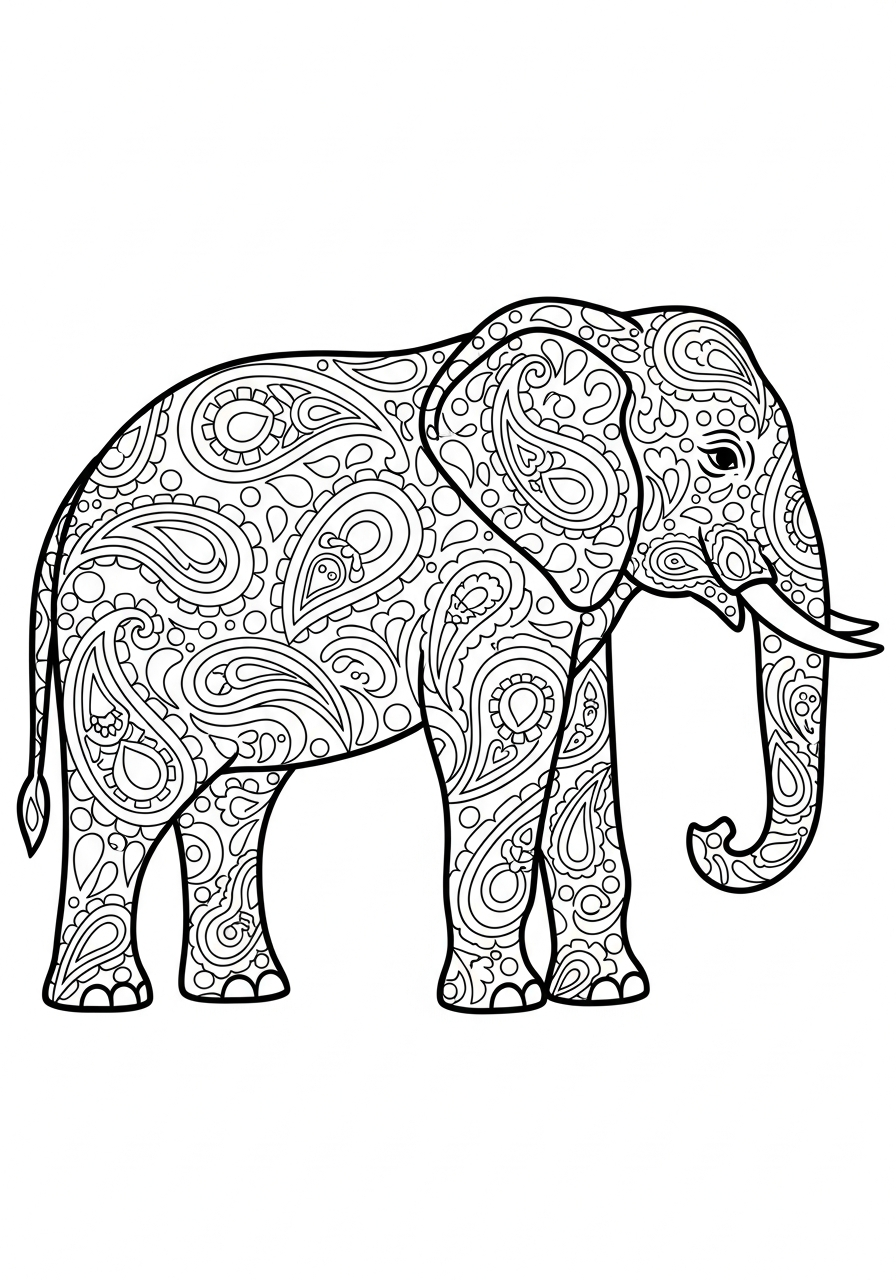 Elephant Coloring Pages 31 Paisley pattern filled elephant coloring page