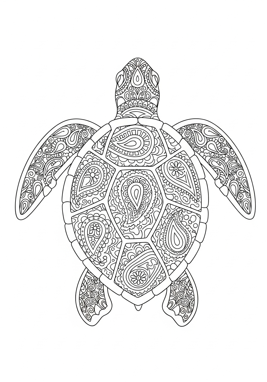 Paisley pattern sea turtle design coloring page