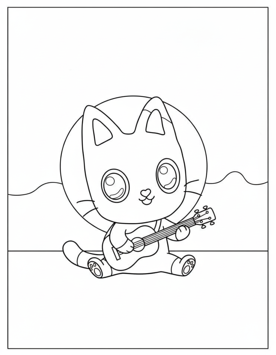 Pandy Paws playing guitar Gabby’s Dollhouse coloring page
