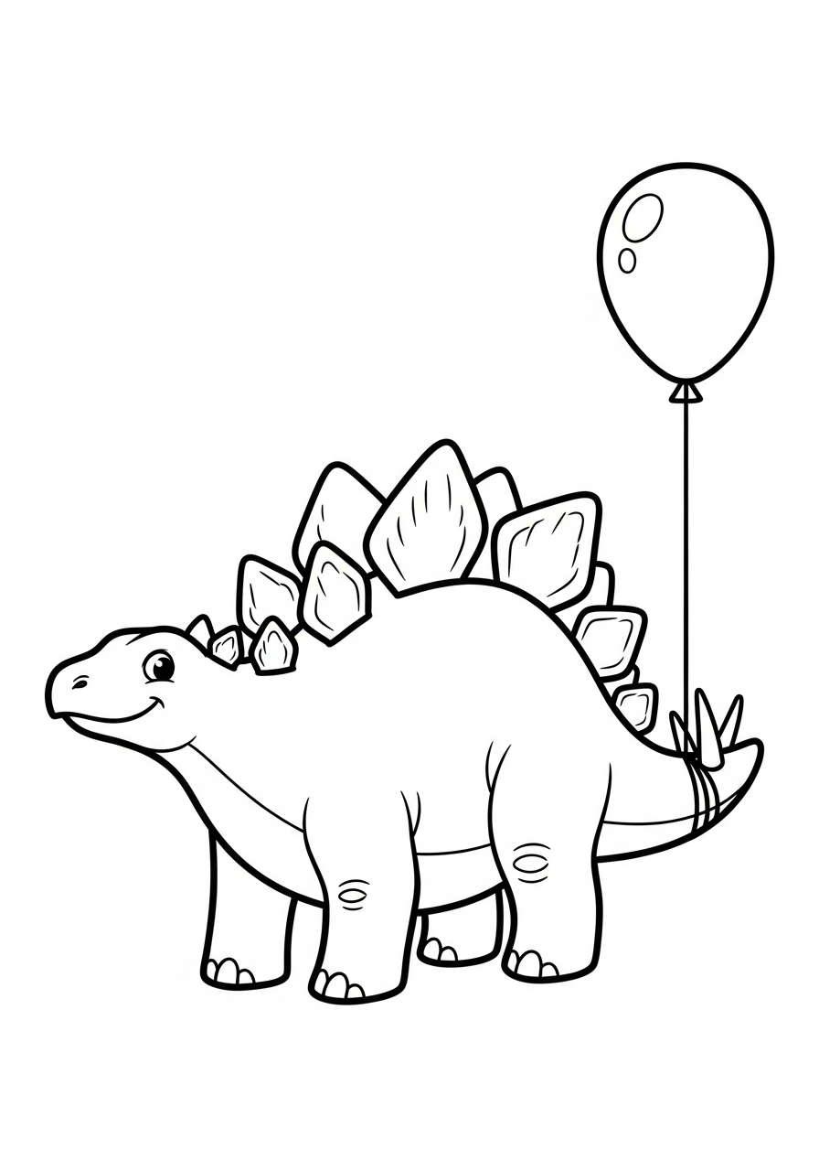 Party dinosaur holding balloon stegosaurus coloring page