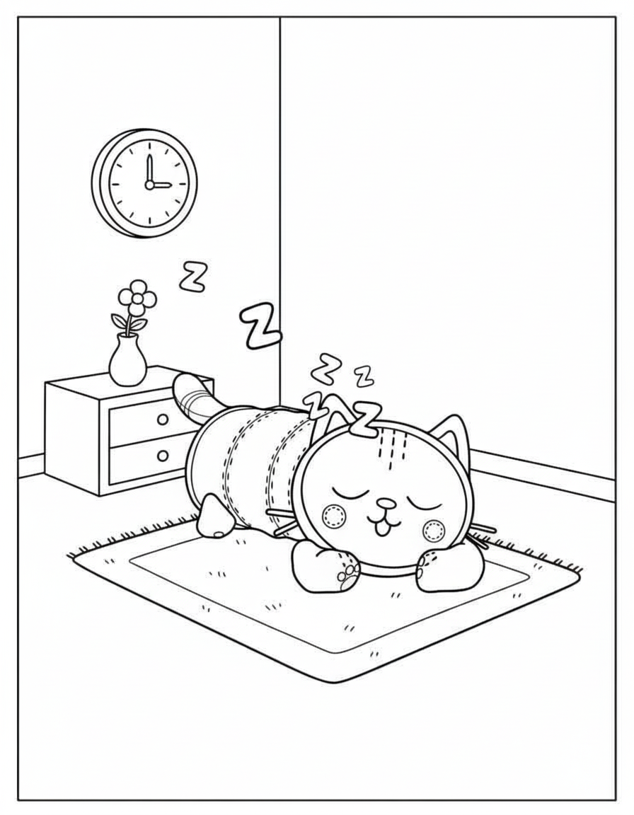 Pillow Cat Sleeping – Gabby’s Dollhouse Coloring Page