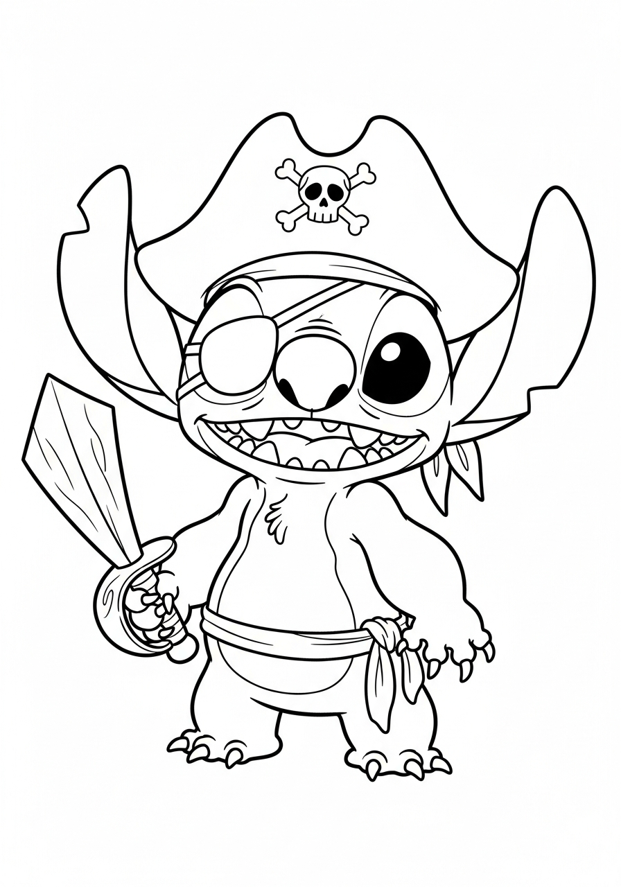 Pirate Stitch with sword coloring page