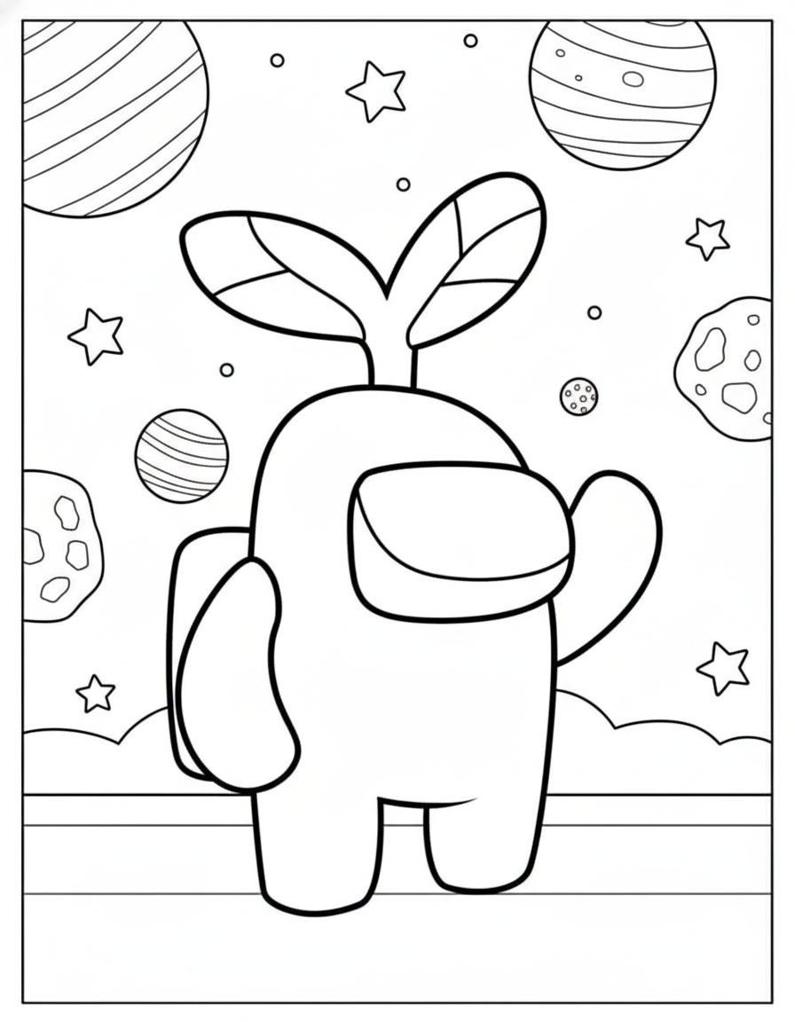 Plant leaf hat skin Among Us coloring page