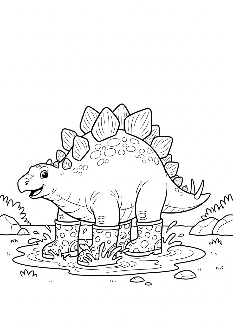 Playful dinosaur in mud stegosaurus coloring page