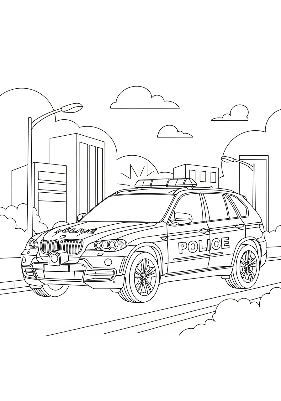 Police BMW X5 patrol car coloring page