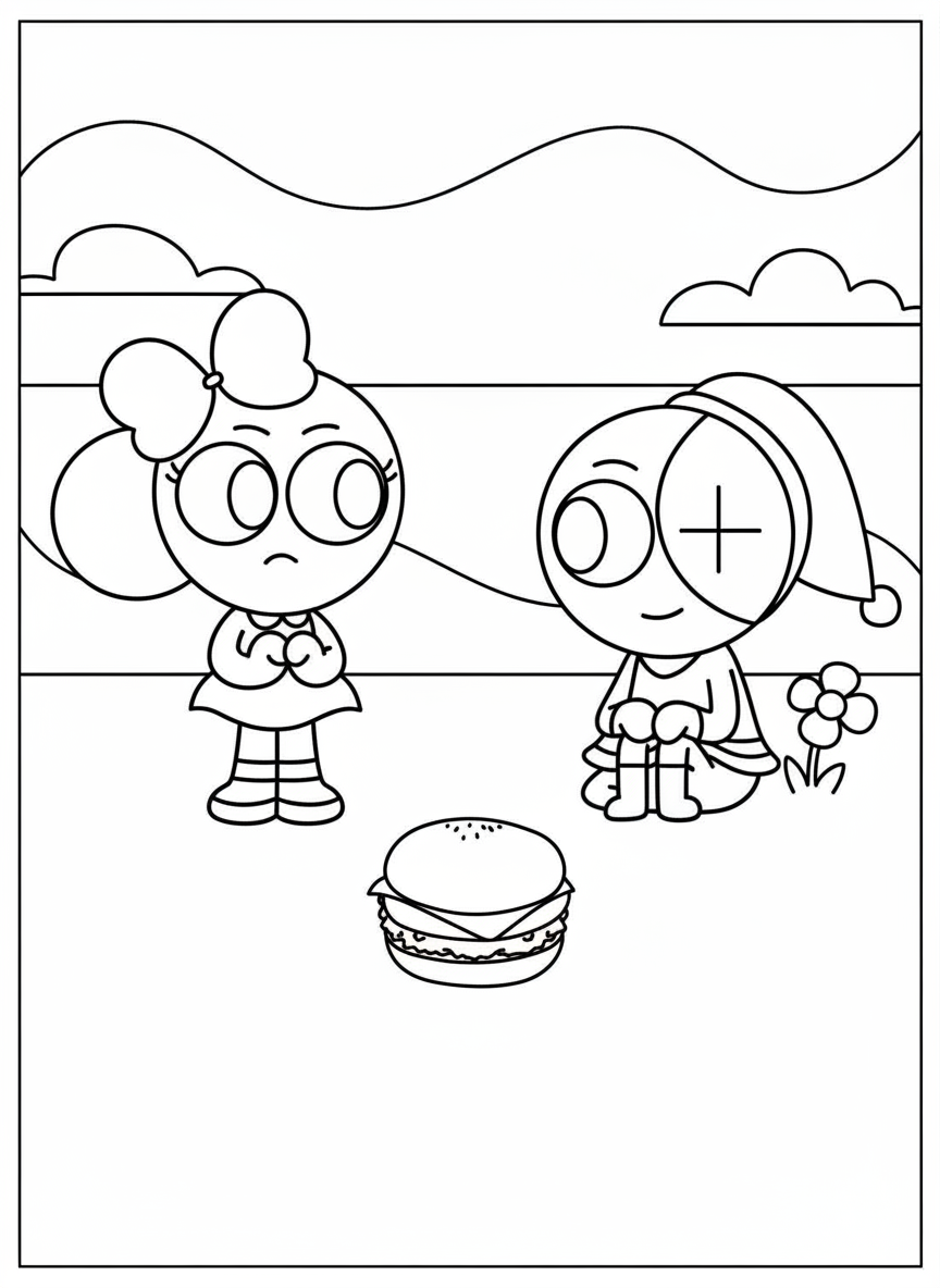 Poppy and Astro picnic Dandy’s World coloring page
