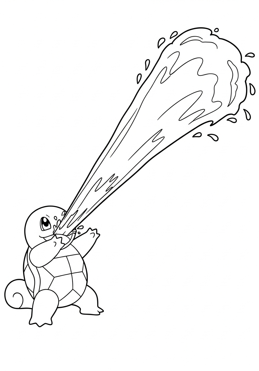Powerful Squirtle hydro pump coloring page