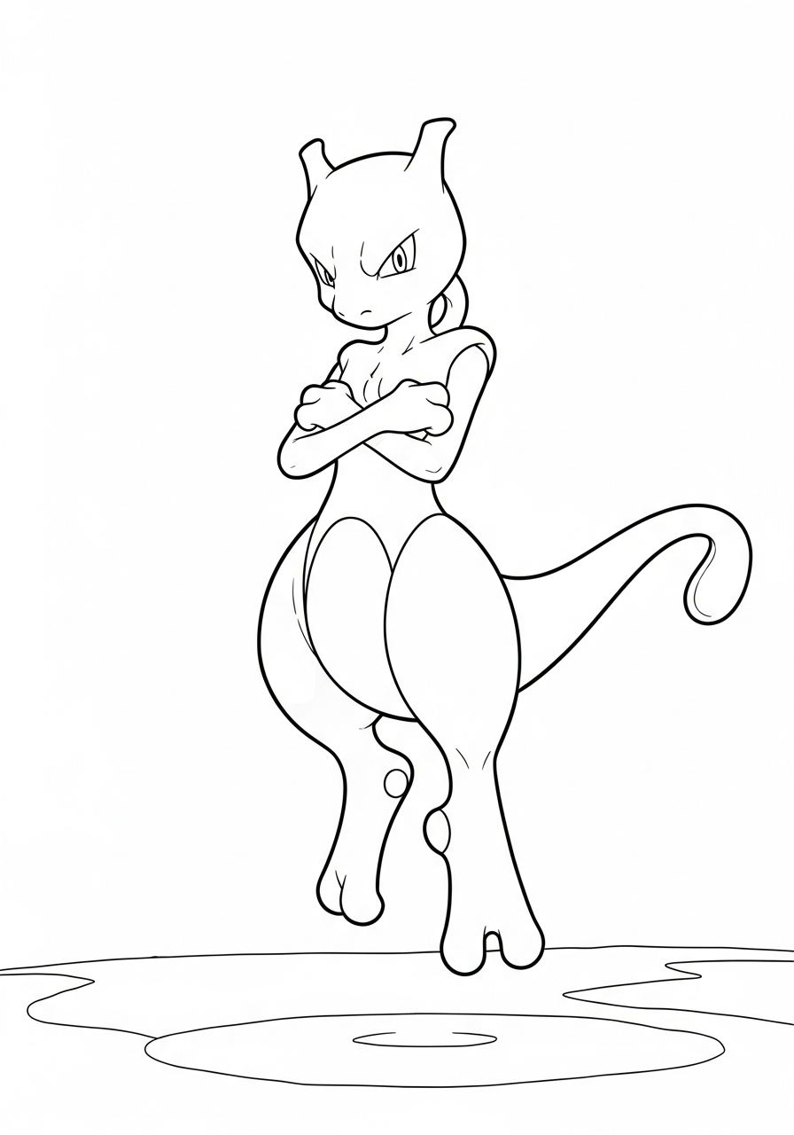 Mewtwo Coloring Pages 23 Powerful arms crossed Mewtwo coloring page