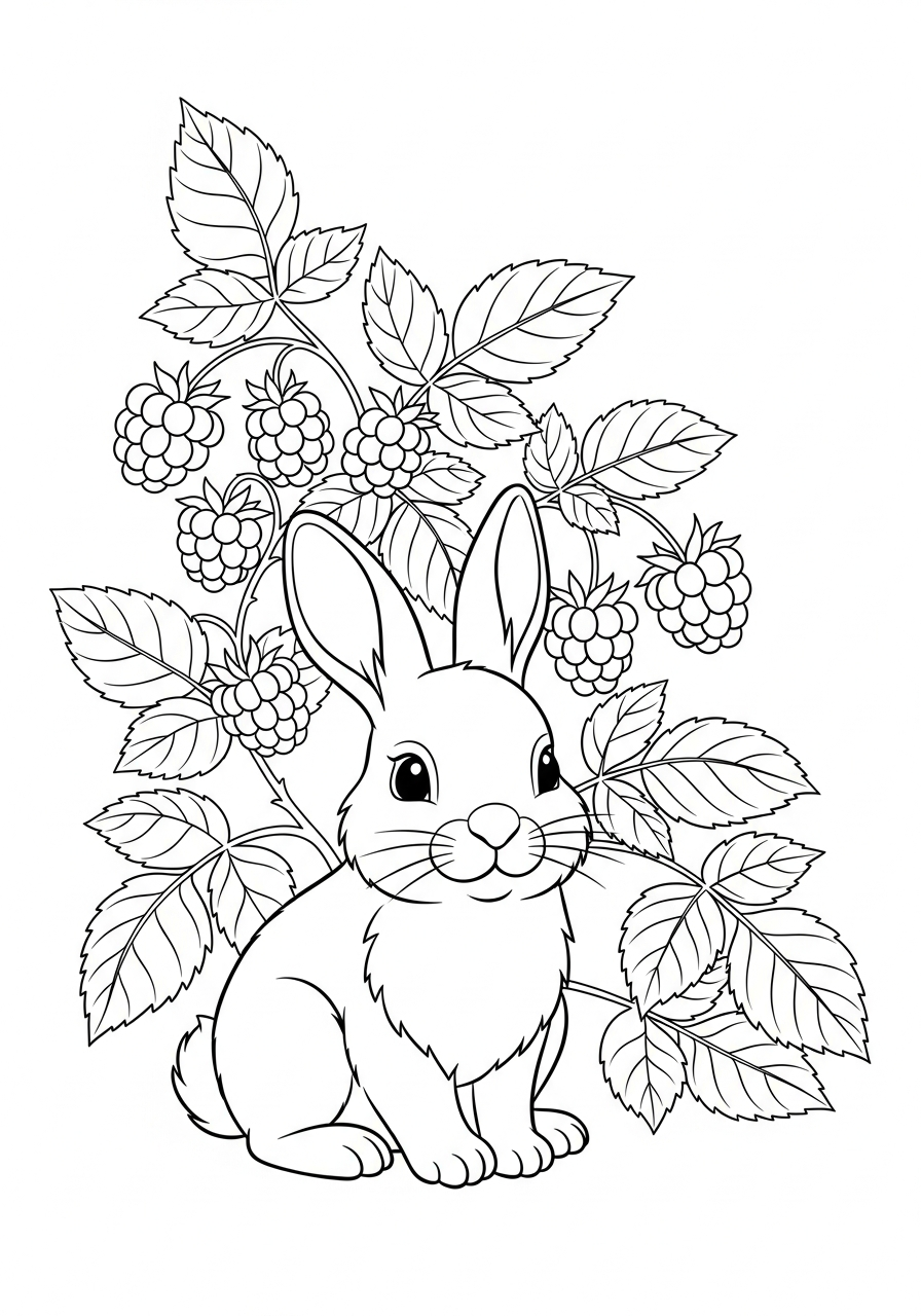 Rabbit foraging for wild berries coloring page