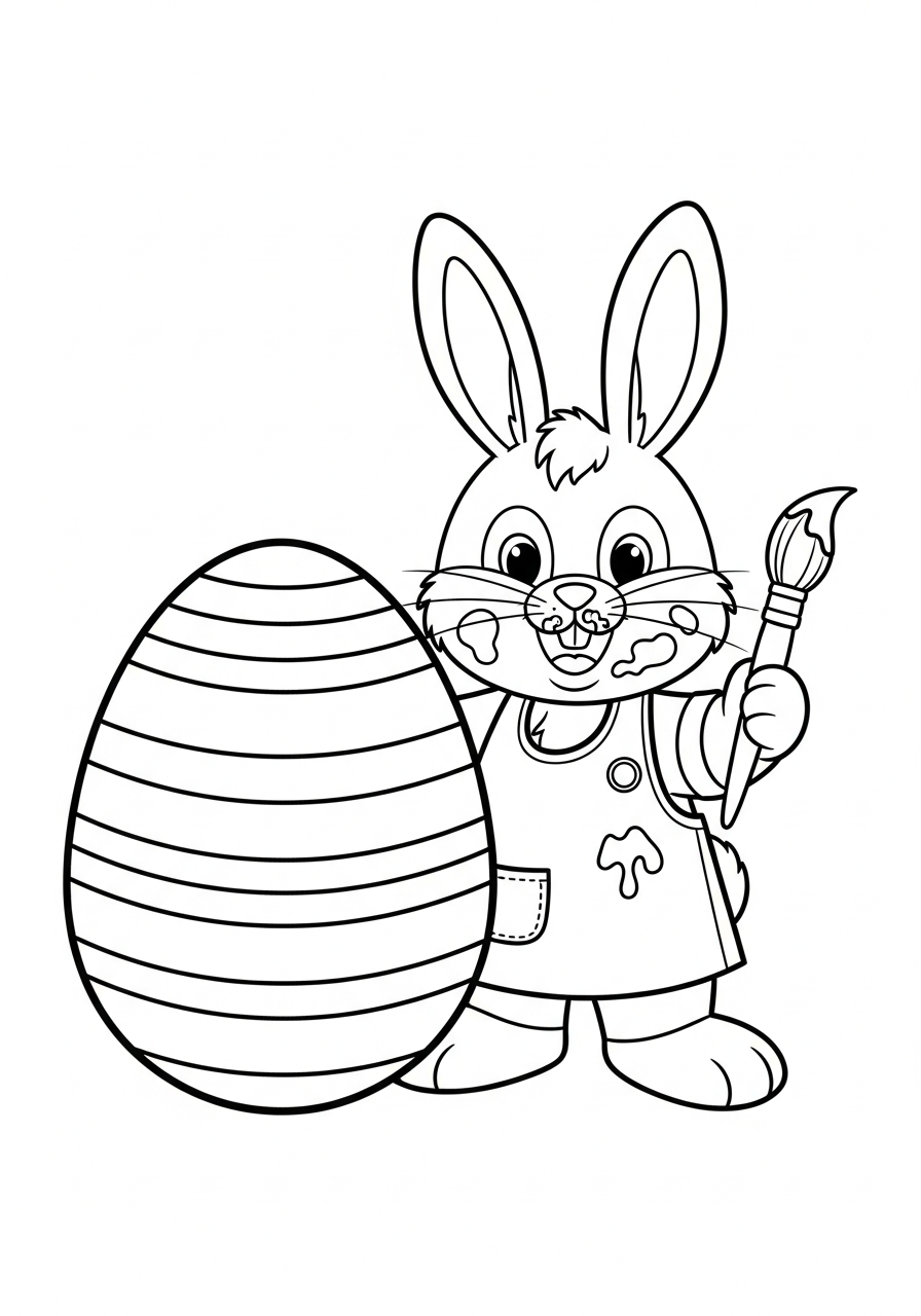 Rabbit painting large Easter egg coloring page