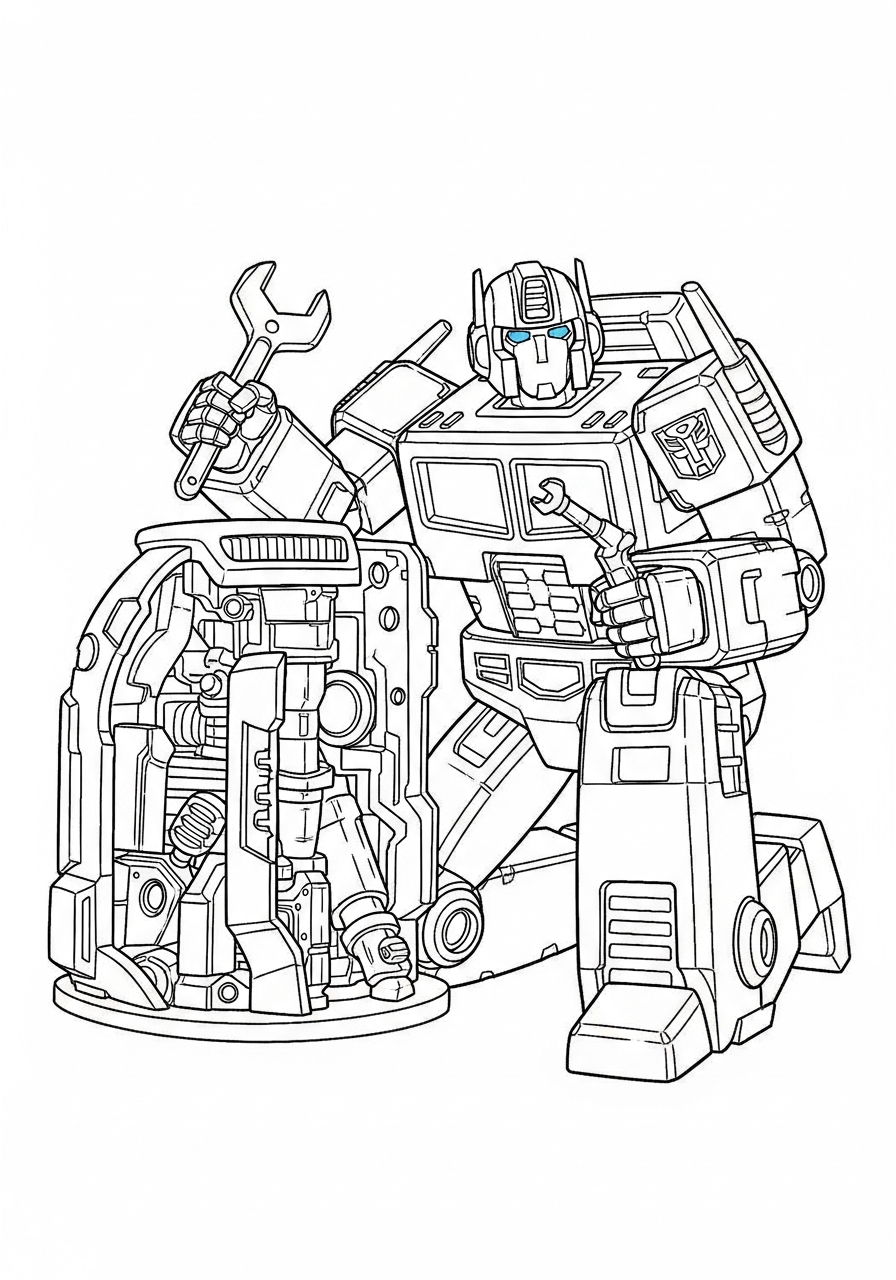 Ratchet medic autobot fixing parts coloring page