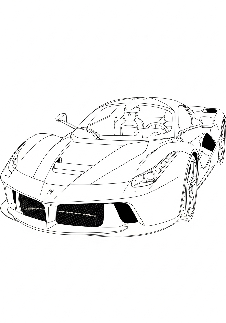 Ferrari Coloring Pages 29 Realistic LaFerrari hypercar front view coloring page