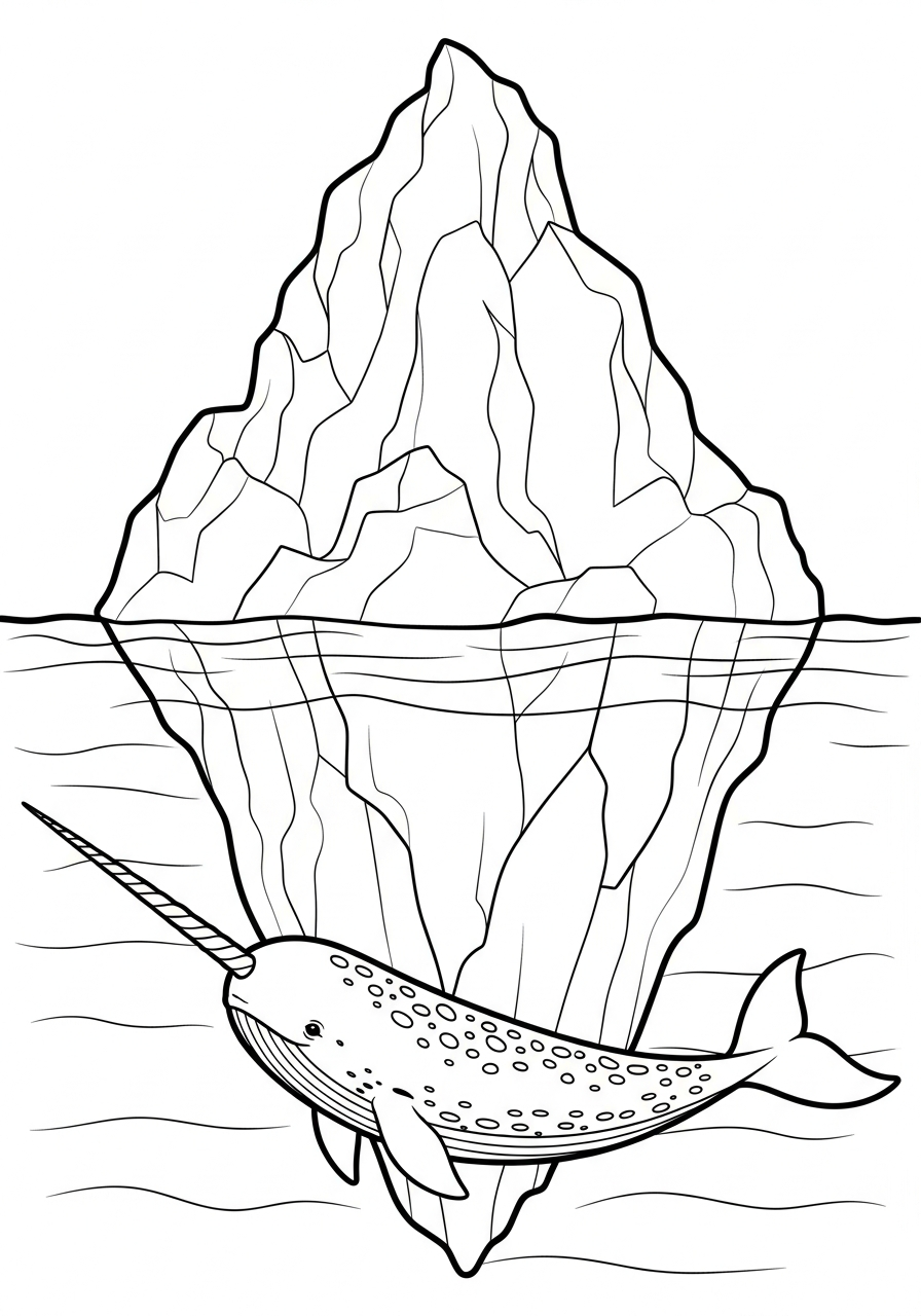 Narwhal Coloring Pages 29 Realistic narwhal near iceberg coloring page