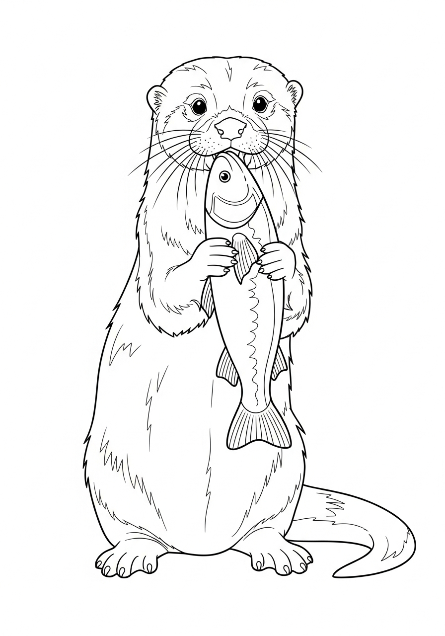 Otter Coloring Pages 30 Realistic otter eating a fish coloring page