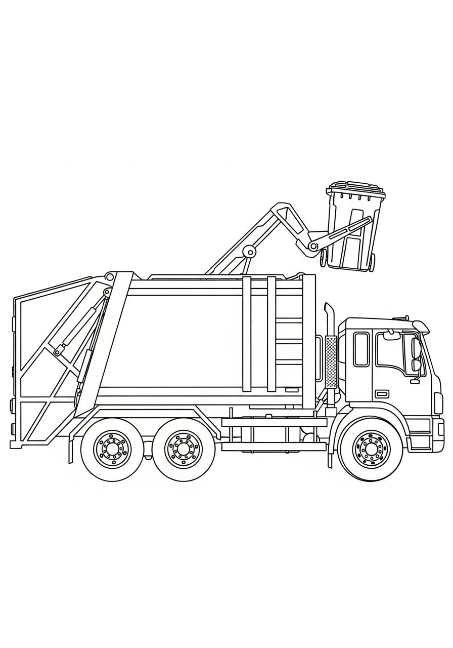 Garbage Truck Coloring Pages 25 Rear loader lifting trash bin coloring page