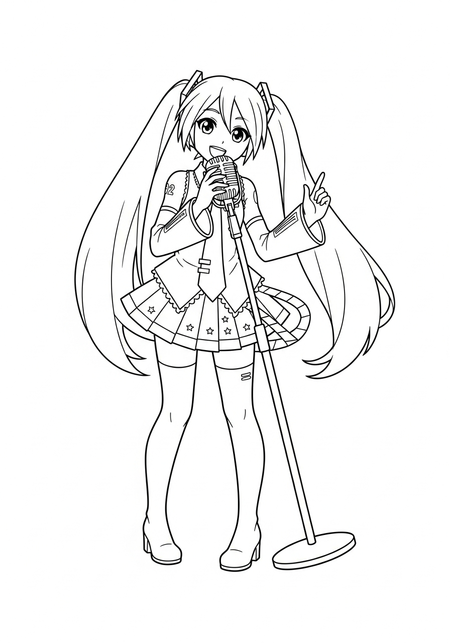 Retro singer Hatsune Miku coloring page