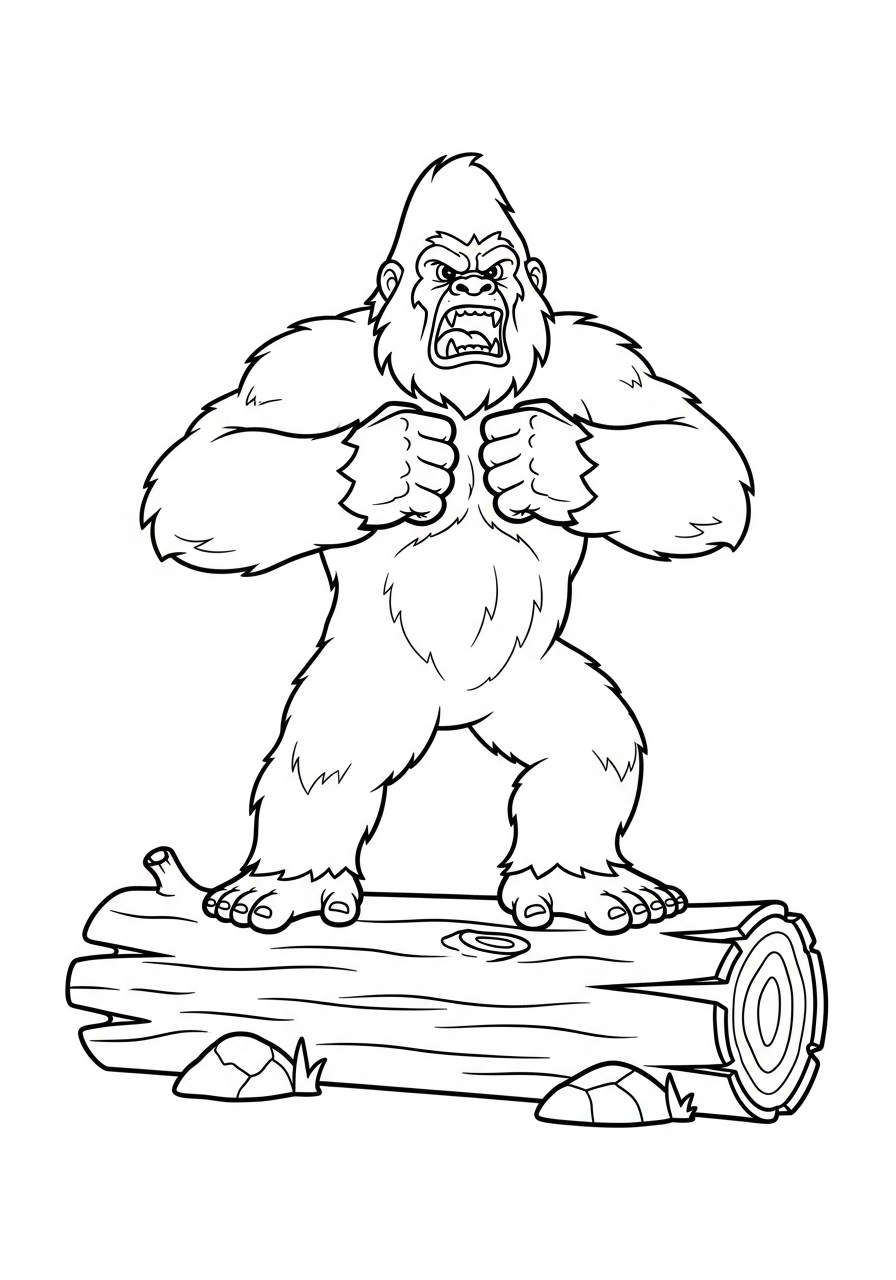 Bigfoot Coloring Pages 25 Roaring sasquatch standing on log coloring page