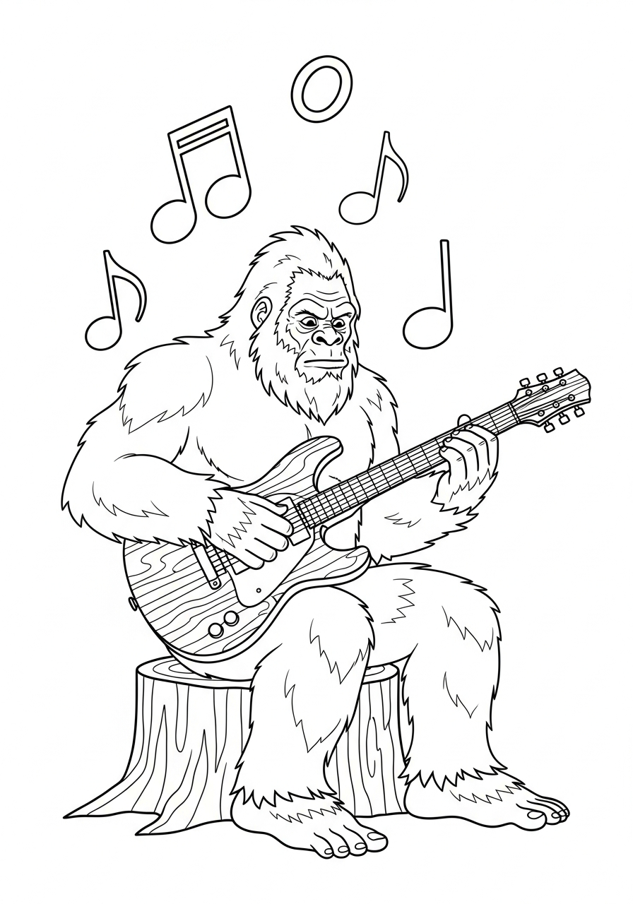 Bigfoot Coloring Pages 26 Rockstar bigfoot playing electric guitar coloring page