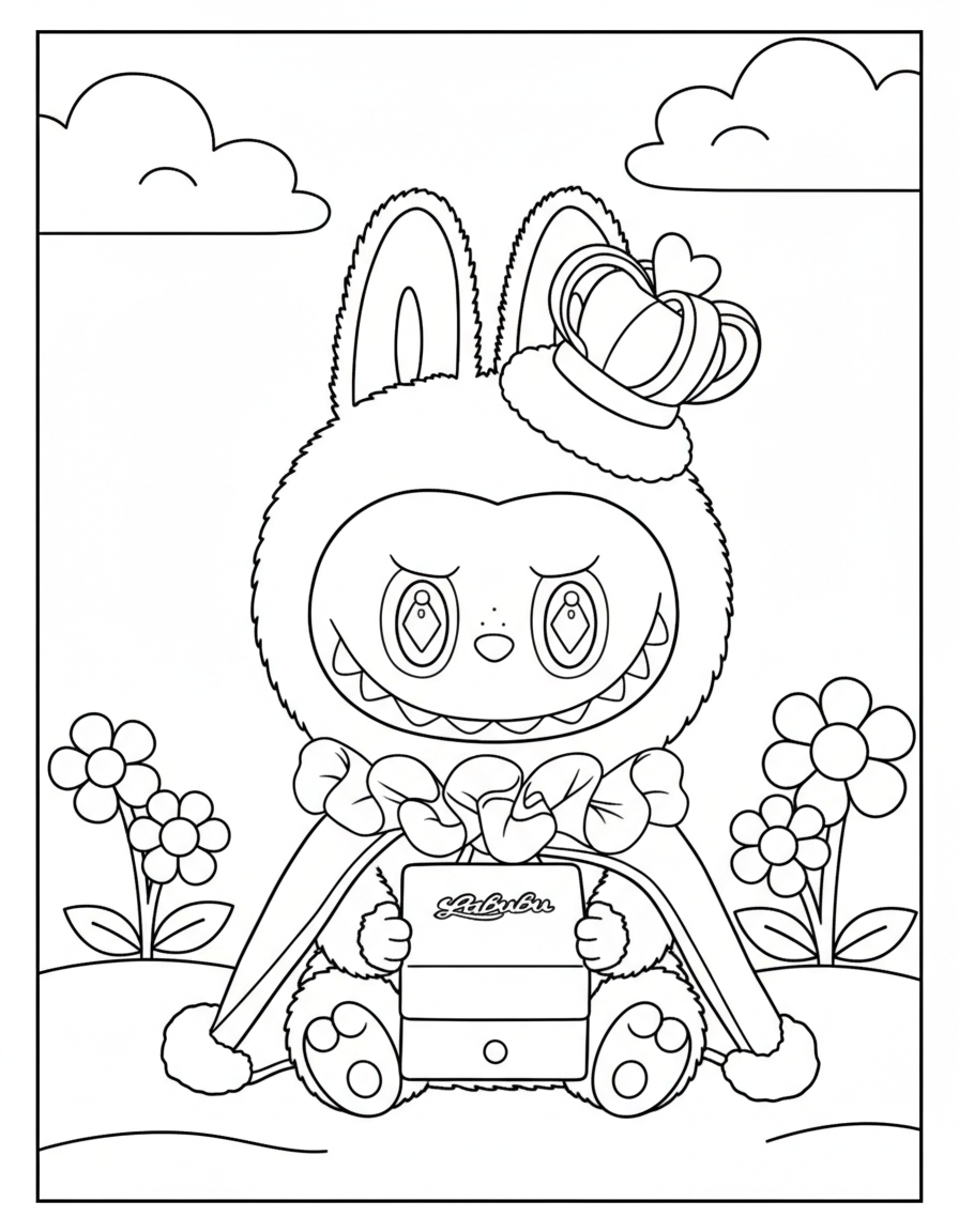 Royal Labubu King wearing crown coloring page