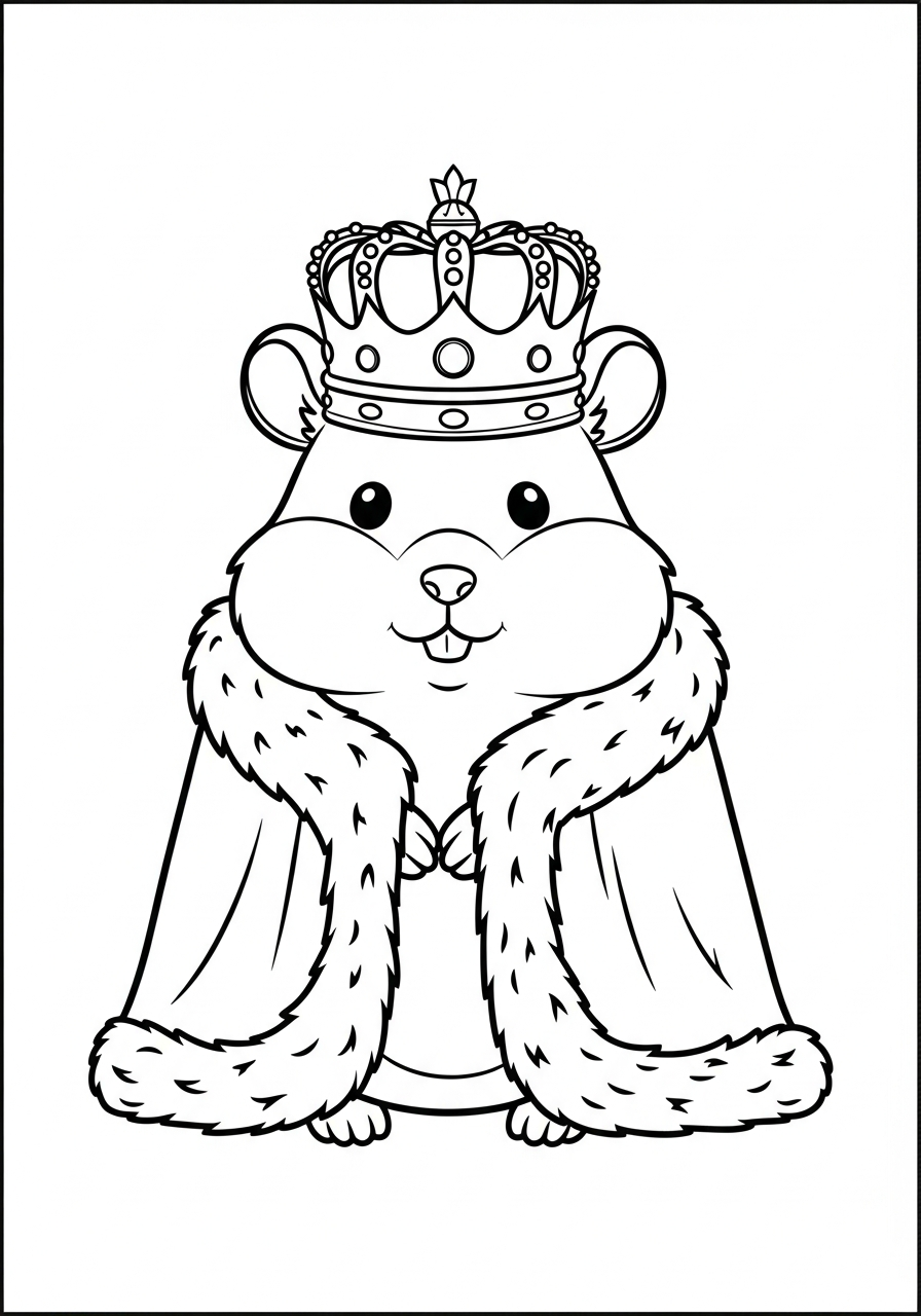 Royal king hamster wearing crown coloring page