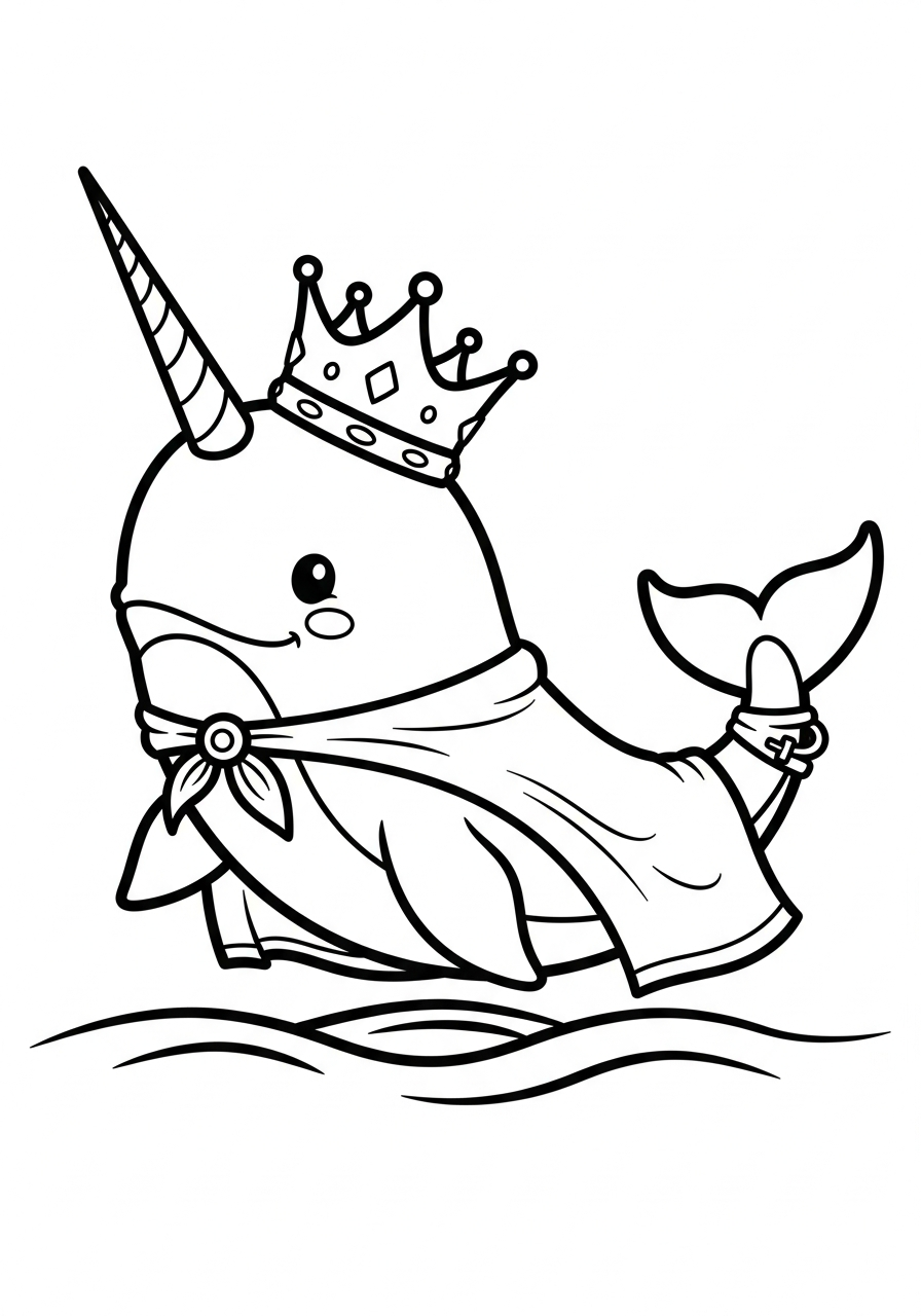Narwhal Coloring Pages 31 Royal king narwhal with crown coloring page