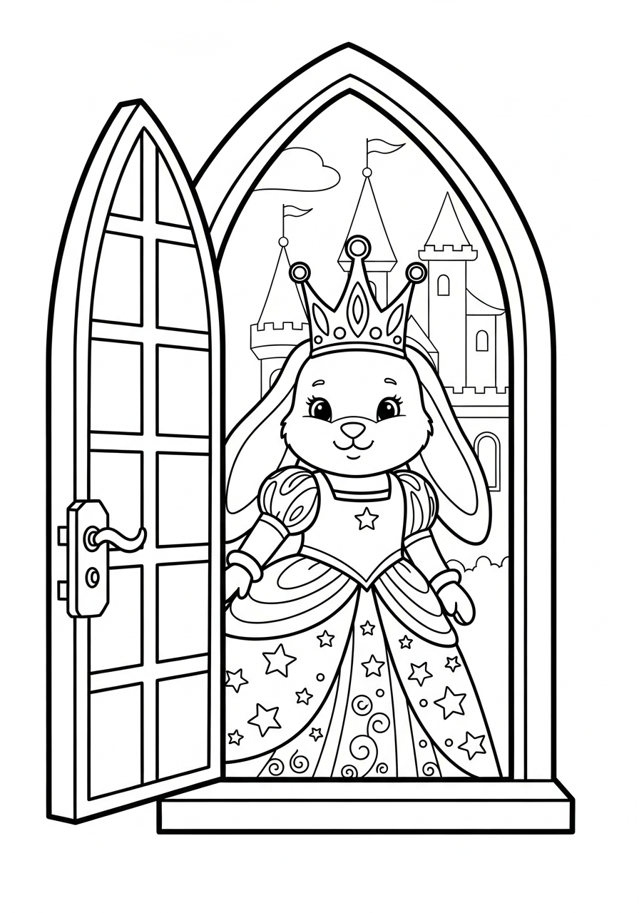 Royal princess bunny in castle coloring page