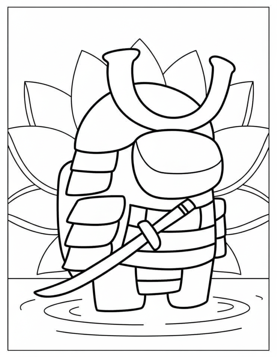 Samurai warrior skin Among Us coloring page