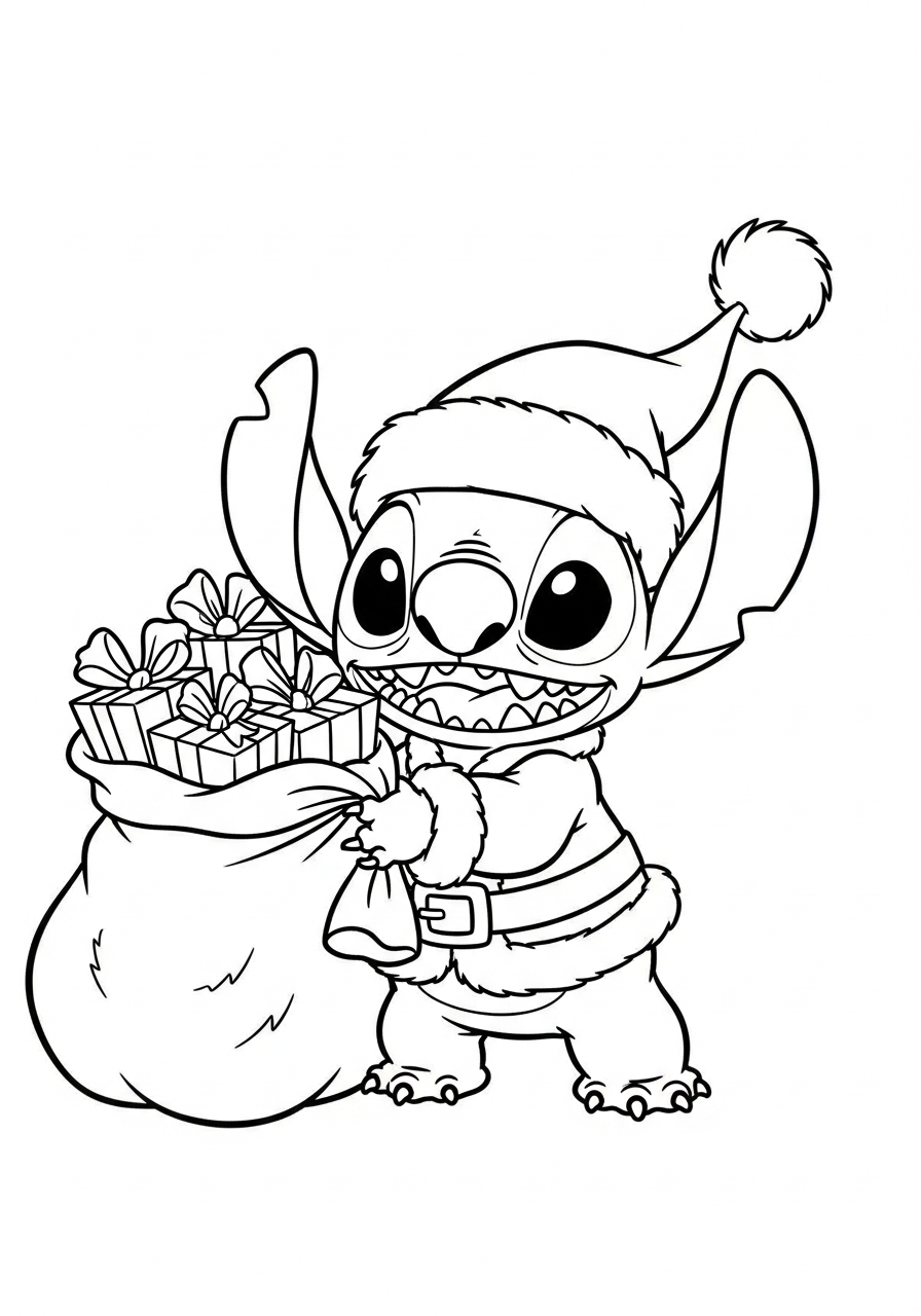 Santa Stitch Christmas holiday coloring page