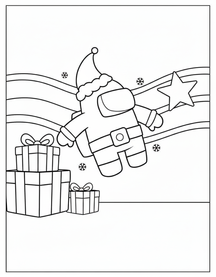 Santa hat Christmas gifts Among Us coloring page