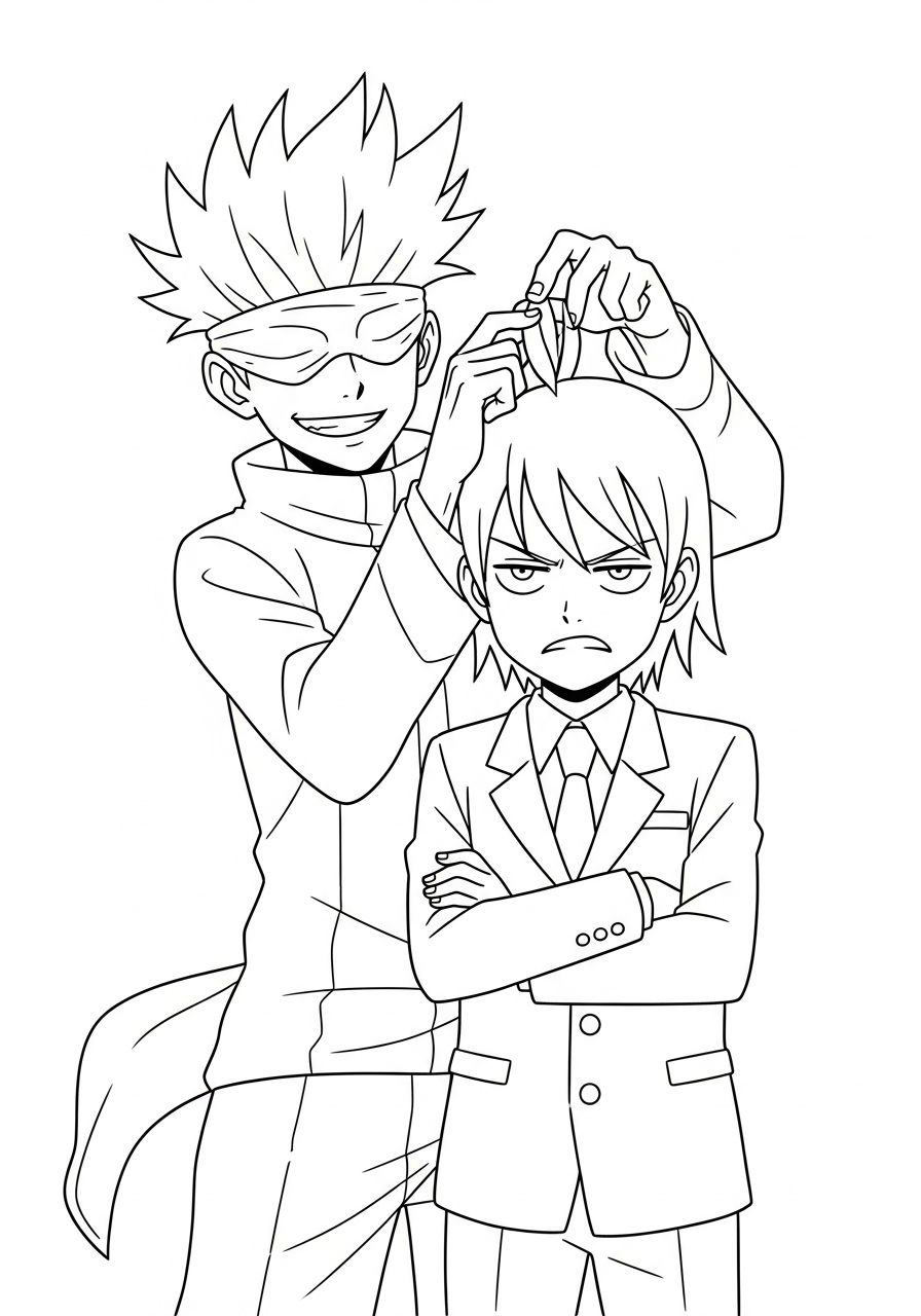 Satoru Gojo Coloring Pages 21 Satoru Gojo annoying Megumi Fushiguro coloring page