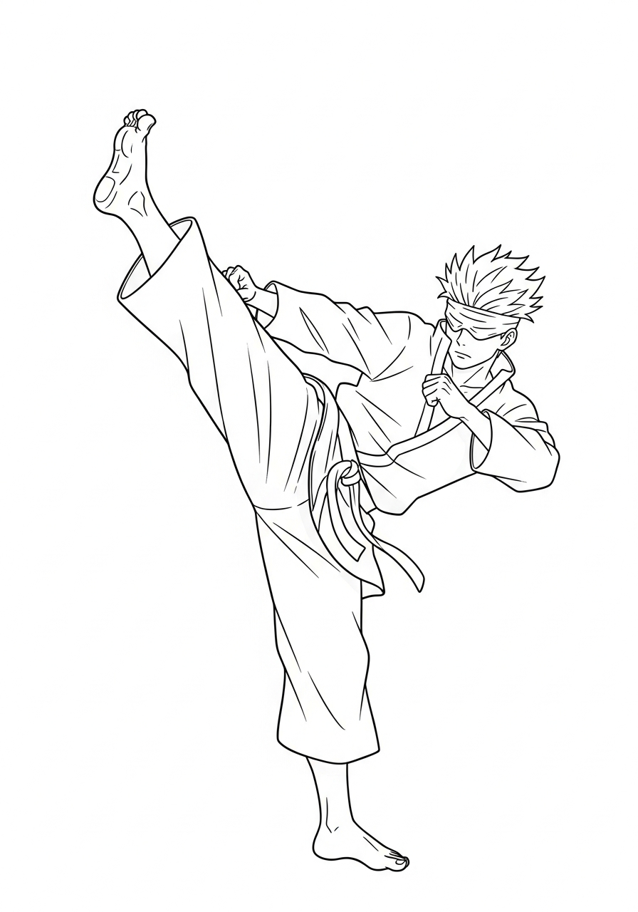Satoru Gojo Coloring Pages 24 Satoru Gojo fighting stance kick coloring page