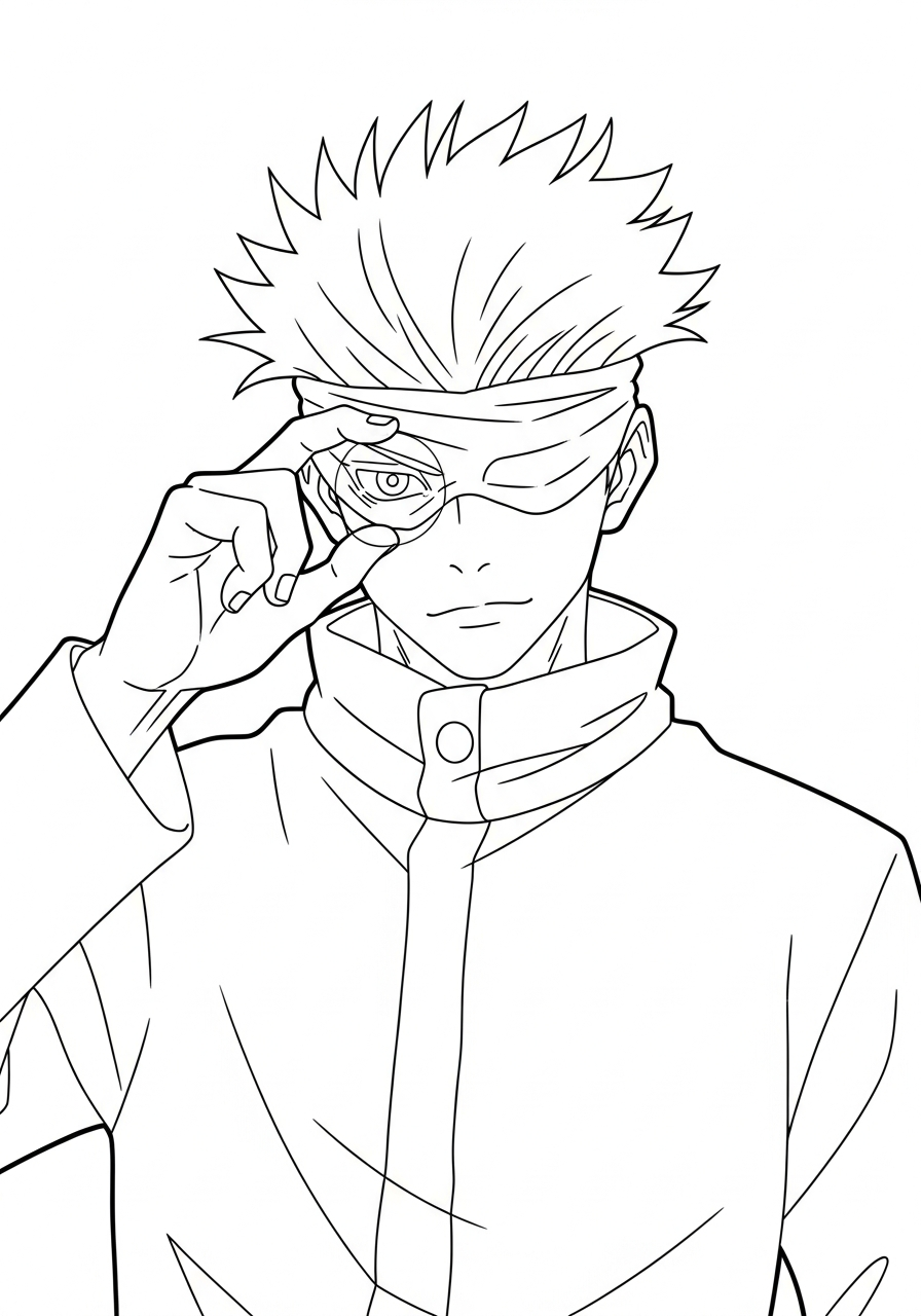 Satoru Gojo Coloring Pages 26 Satoru Gojo lifting blindfold reveal coloring page